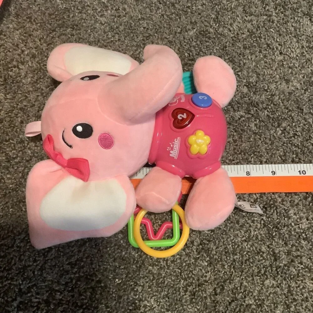 STEAM Life Musical Pink Elephant Baby Toy Interactive Buttons‎ Teething Rings 7”